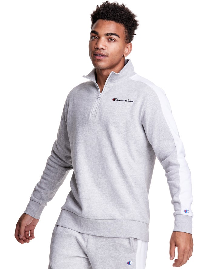 Champion Sweatshirt Heren - Grijs - Colorblock Stripe Fleece 1/4 Zip ( 374165-IHA )